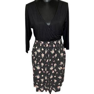 Torrid Dress Faux Wrap Top Floral Polka Dot Skirt Midi Black Size 1 or 1X
